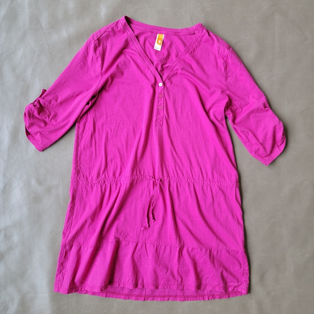 Lucy Activewear, Womens Pink Long Top With Tie Waist, 100% Cotton, Size Large